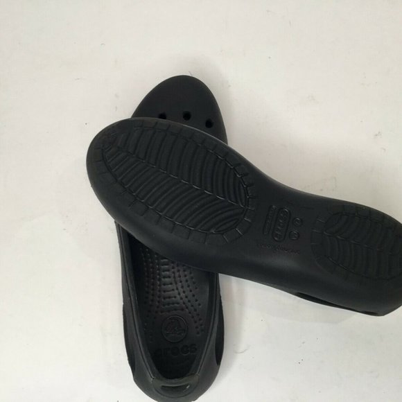 CROCS Womens Black Rubber Mary Jane Flats Sandal - Picture 2 of 2